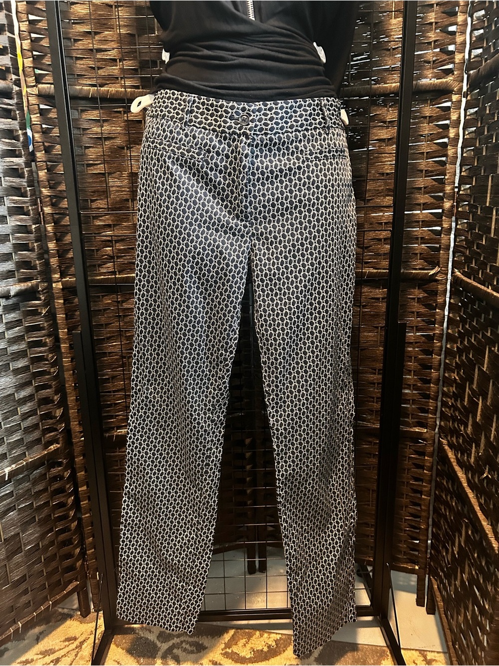 Brooks Brothers Natalie fit navy and white chain-link pattern cotton spandex 6